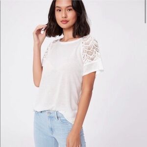 ⭐️PAIGE Finley Open Crochet Short Sleeve Linen Blend Top⭐️ NWT